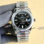 Swiss Replica Rolex Day Date 40 Black Baguette Diamond Face Stainless Steel 2836 President Watch